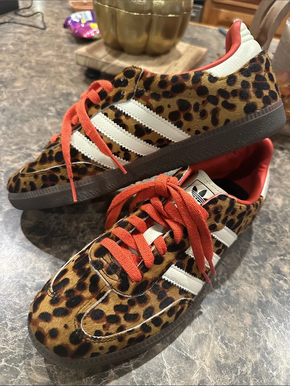 adidas Women's Leopard Print Sneakers with Orange-Red Accents